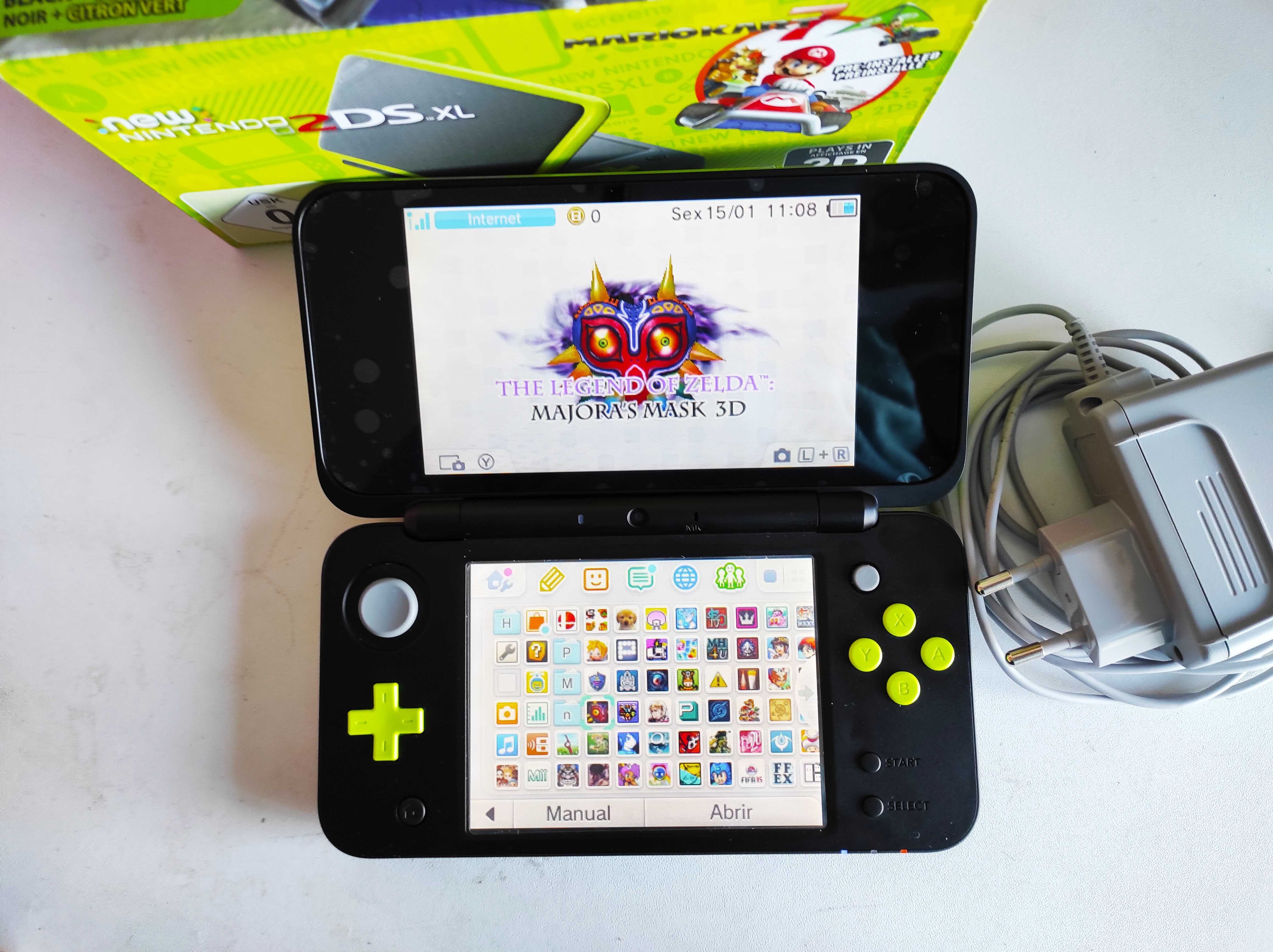 New Nintendo 2DS XL Desbloqueada - Cartão 128 GB - Verde Limão