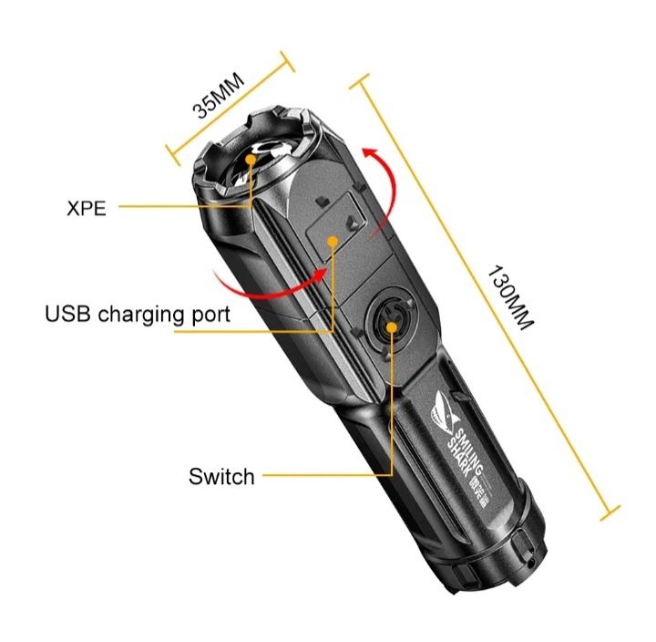 Lanterna tática LED T6 2000 lumens Bateria recarregável