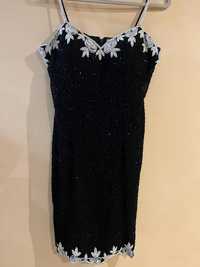 Роскошное вечернее платье с бисером balmain черно белое на выпуск