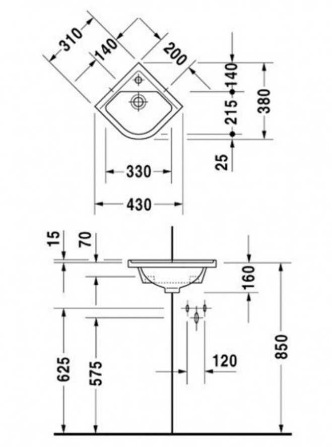 Умывальник угловой, немецкий, Duravit