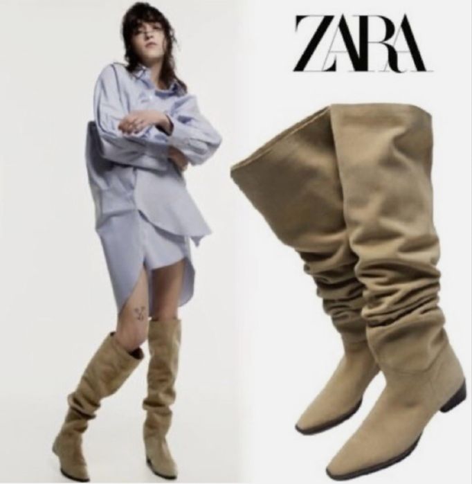 Сапоги Zara бежевые замшевые