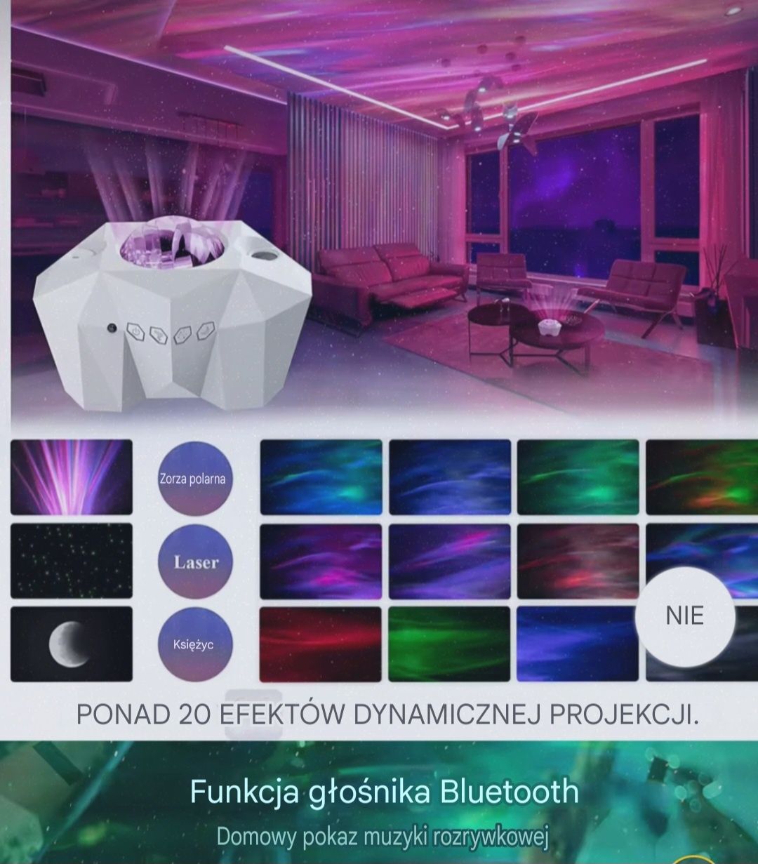 NOWOŚĆ !! PROJEKTOR Czarny AURORA Niebo Gwiazd - ZORZA Polarna-Księżyc