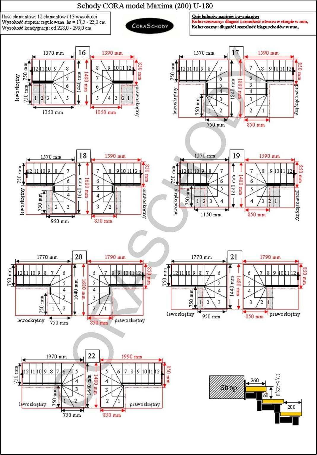 Schody Modułowe CORA Model MAXIMA 00 U-180 12 elementów