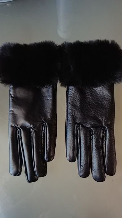 Nowe rękawiczki skórzane z futerkiem rozmiar 8