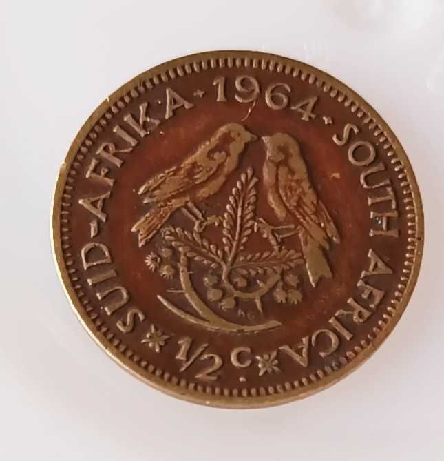 Moedas da África do Sul - 1/2 Cent. 1964 ; 1/2 Cent. 1962
