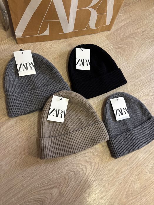 Шапка Zara біні рубчик на основі вовни бежева