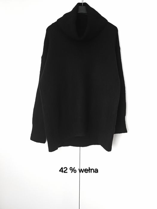 Massimo Dutti wełniany golf oversize czarny sweter z golfem wełna