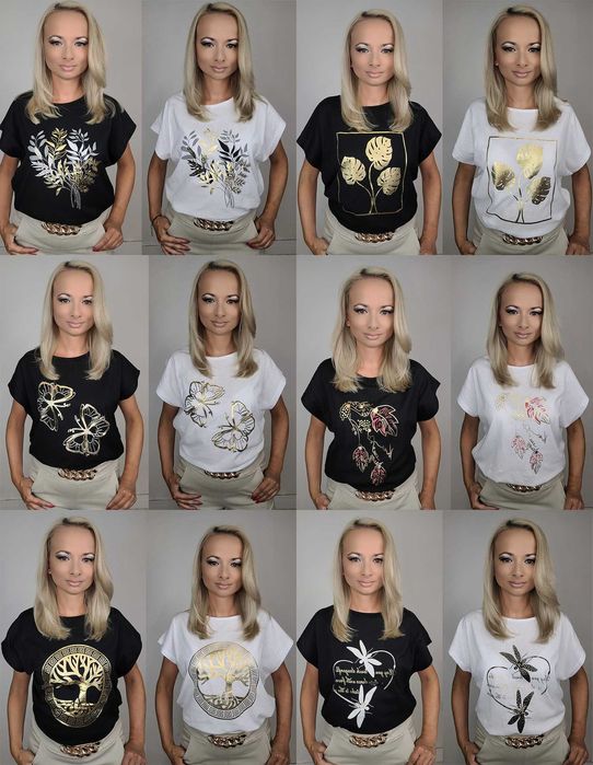 T-shirt koszulka ze złotym zdobieniem damska roz. 2XL-4XL DUŻO WZORÓW