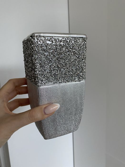 NOWY wazon ceramiczny glamour z kryształkami STEBRNY
