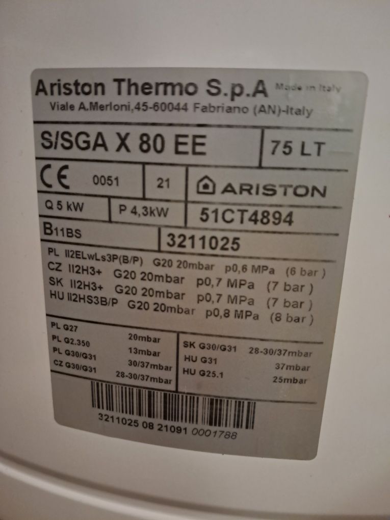 Podgrzewacz wody boiler Ariston s/sga x 80 ee
