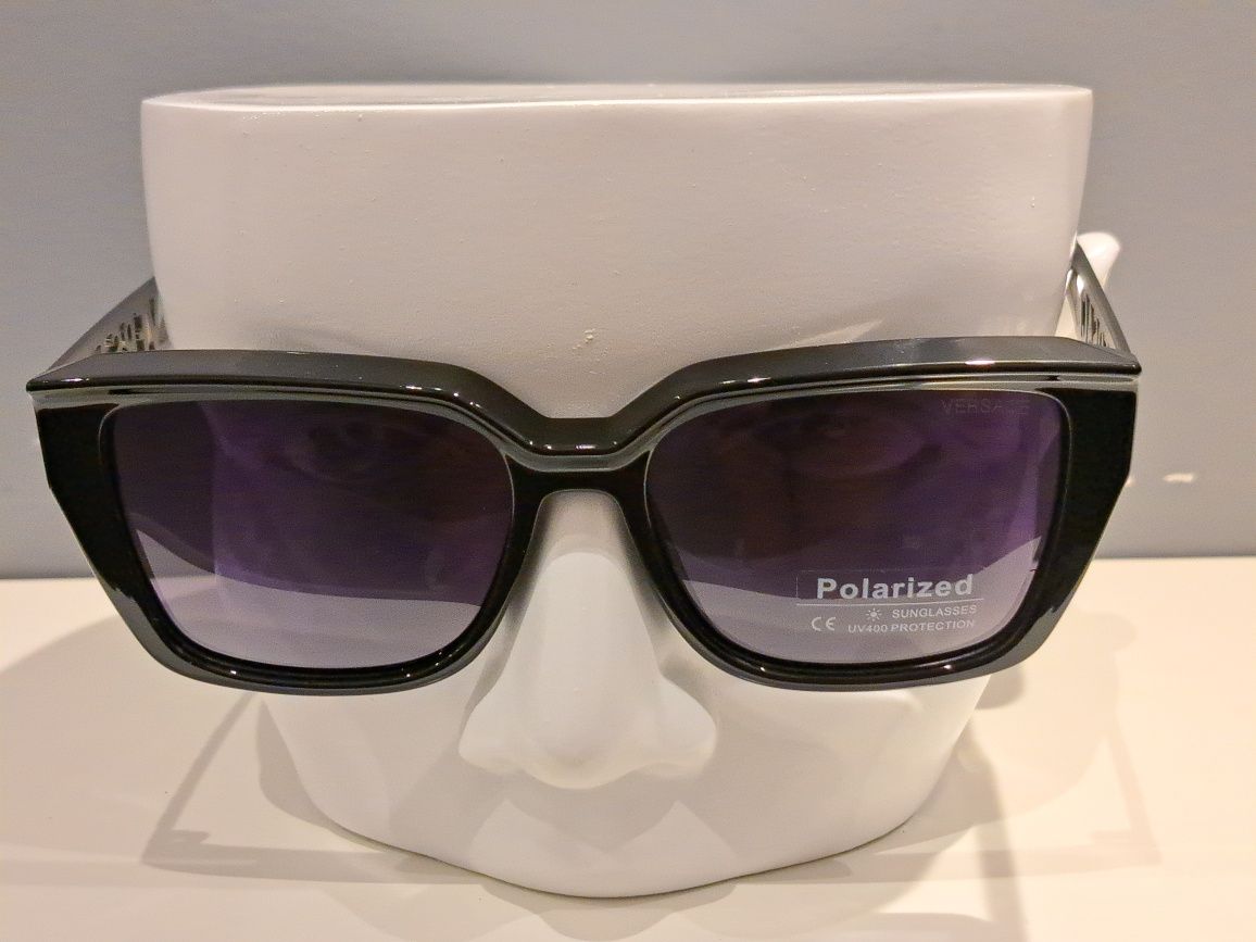 Versace czarne polaryzacyjne okulary damskie nowe logo filtr uv 400