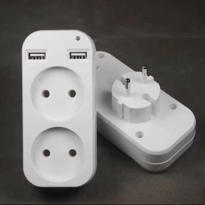 НОВАЯ Розетка разветвитель с двумя дополнительными USB A портами 5В 2А