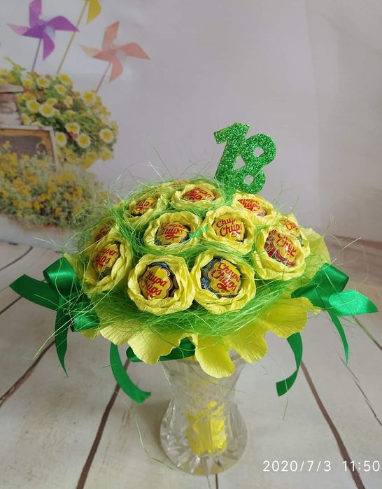 Bukiet z 18 szt lizaków Chupa Chups komunia, ślub, urodziny, 18 stka