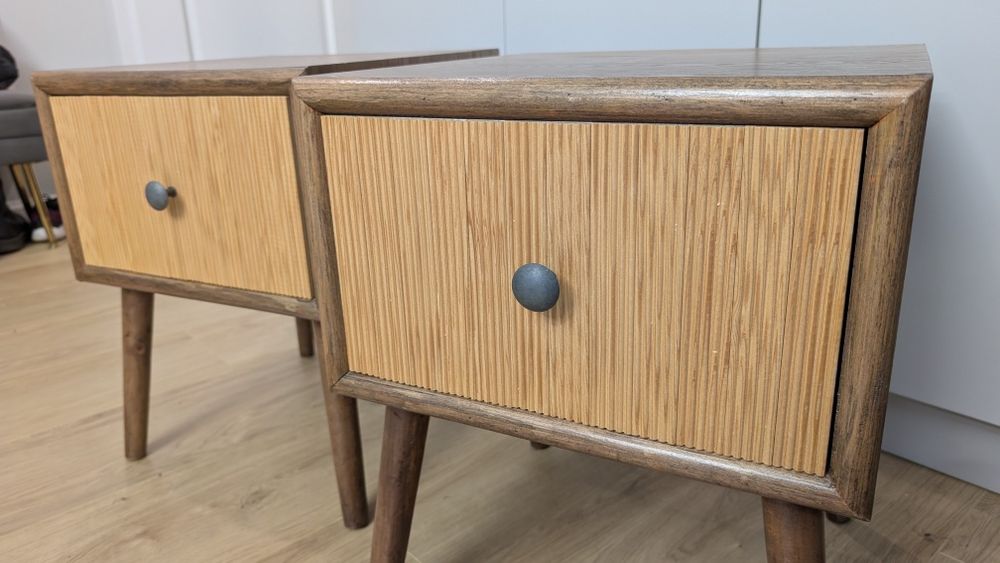 Komplet 2 szafek nocnych | Ryflowane fronty | Styl Mid-Century/Boho