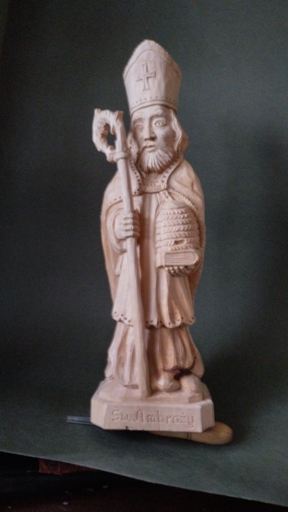 Św Ambroży patron pszczelarzy rzeźba drewno lipowe