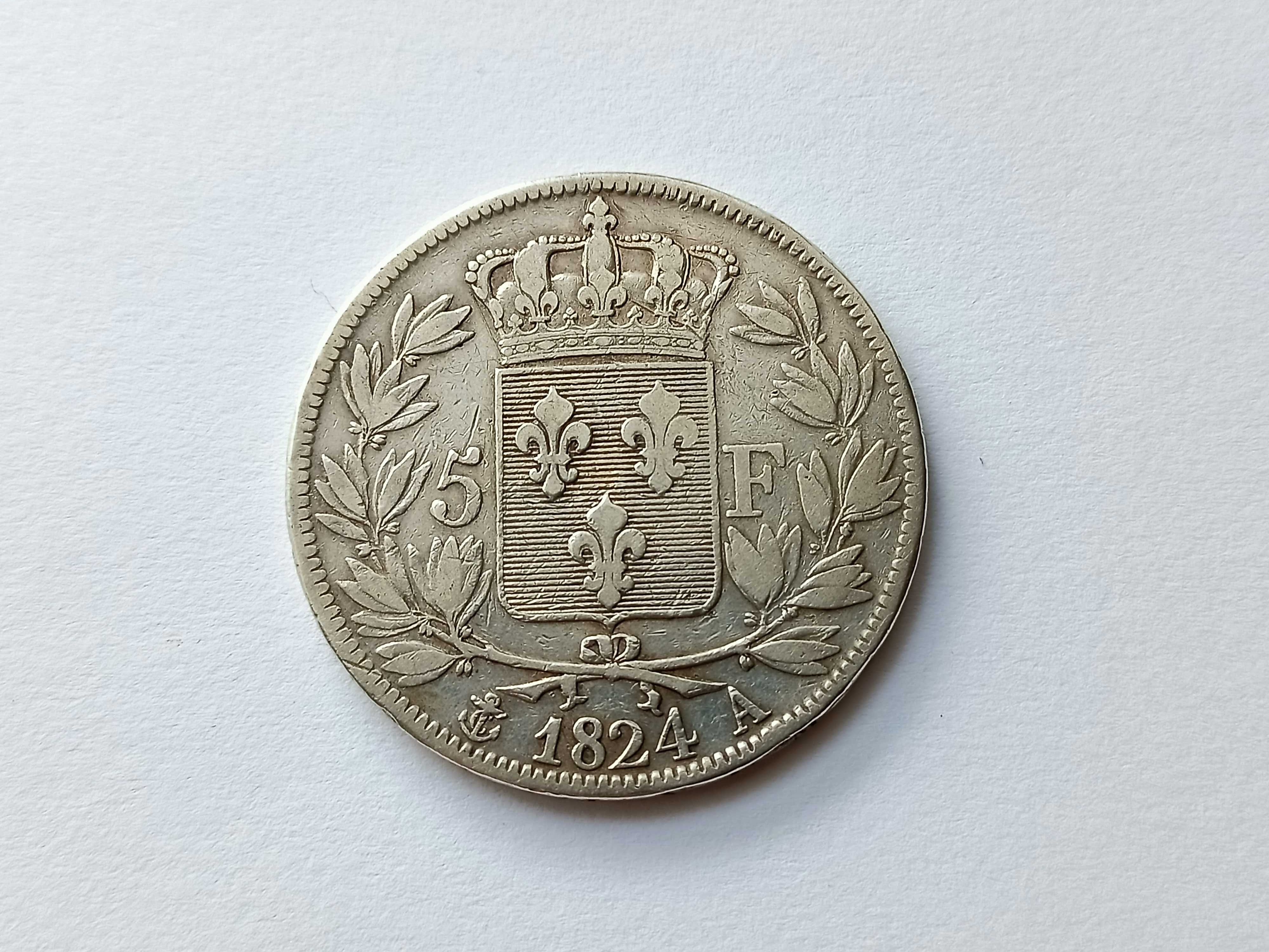 5 Franków 1824 A Francja Ludwik XVIll oryginał Srebro