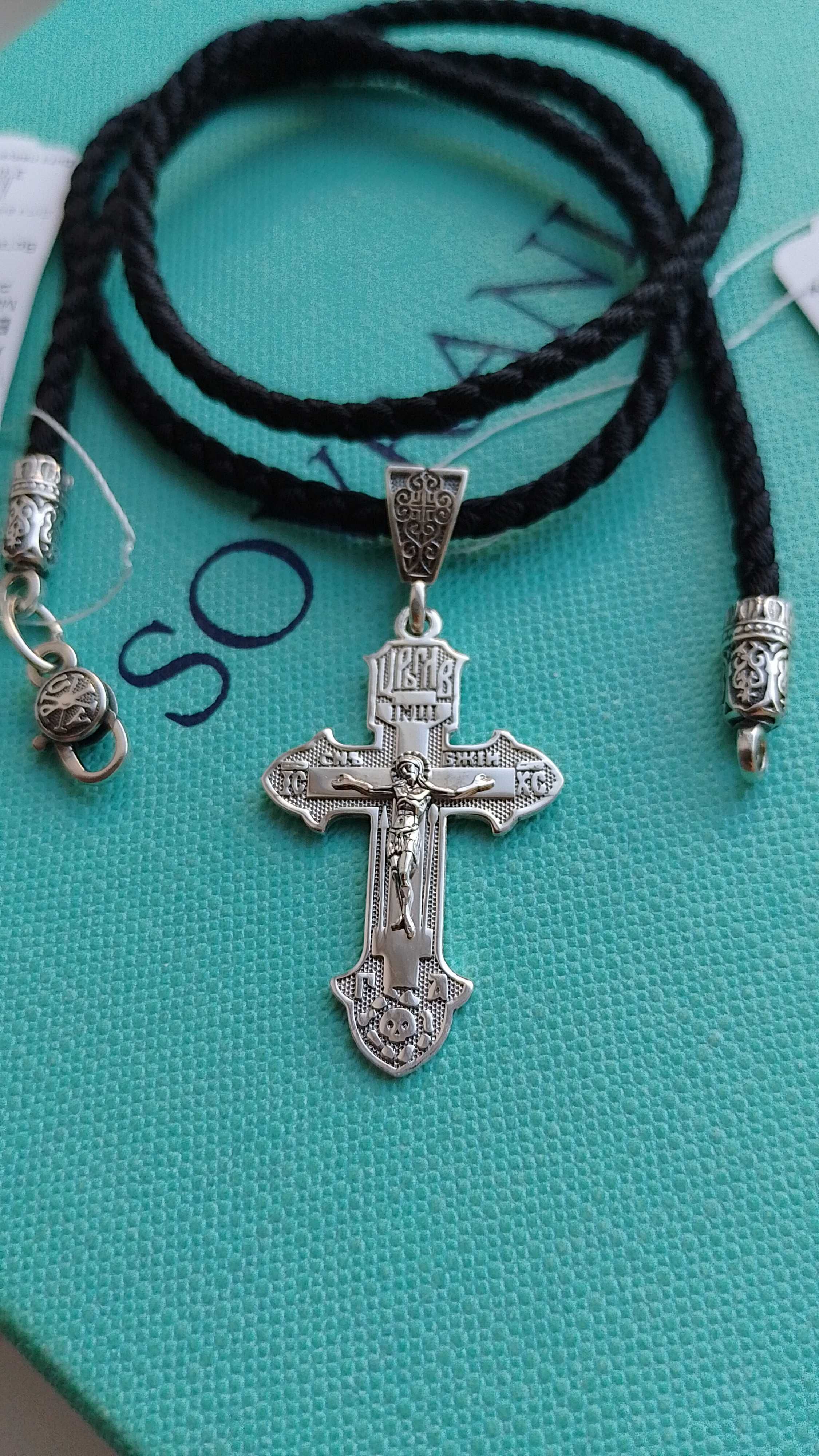 Шовковий шнурок 50 55 60 65 зі срібним замочком шовкова цепочка на шию