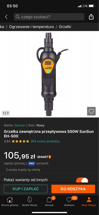 Grzalka przeplywowa do akwarium 500 w