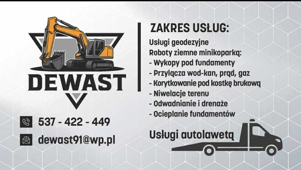 Wynajem Zagęszczarka ubijak sprzęt budowlany Minikoparka Laweta