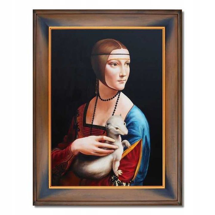 Obraz malowany LEONARDO DA VINCI DAMA Z GRONOSTAJEM z łasiczką rama