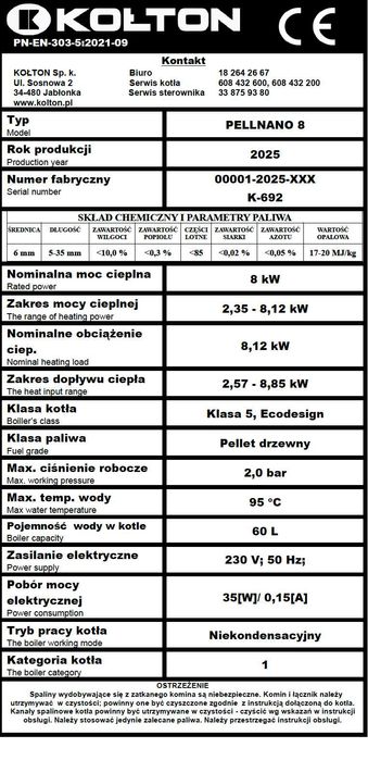 Kołton Pellnano 8kw - dostawa gratis