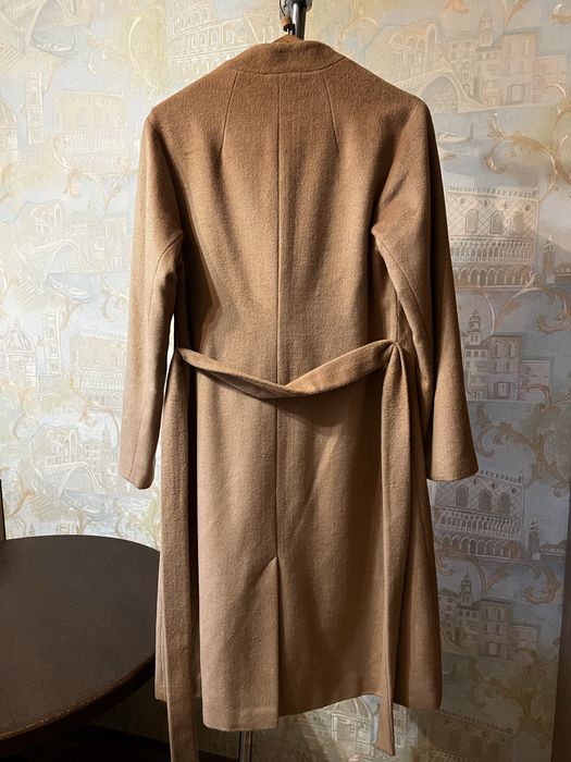 Женское кашемировое длинное пальто.Пальто в клетку.Песочное пальто