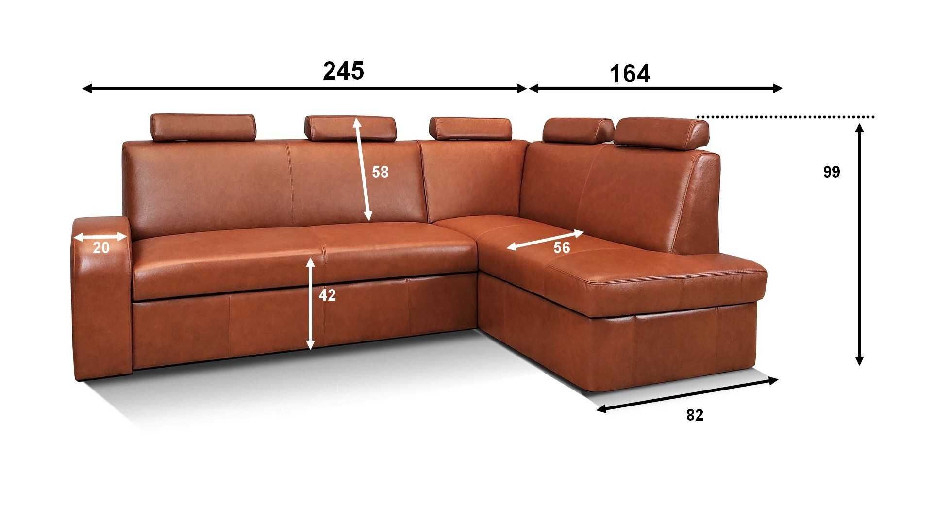 Narożnik skórzany 245x164 sofa rogówka ze skóry skóra natur. PRODUCENT