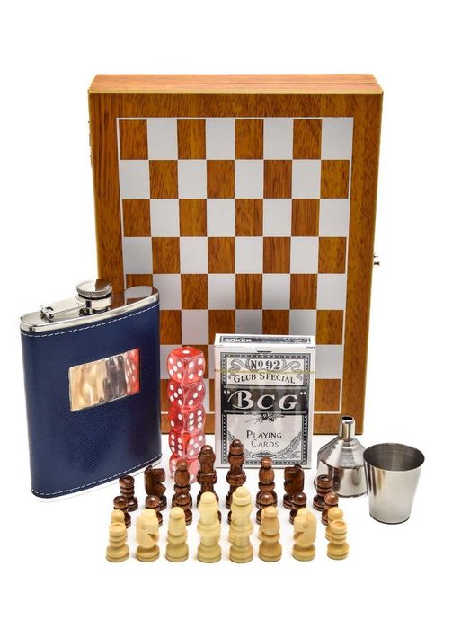 Piersiówka Szachy Karty Kości Do Gry Kieliszek