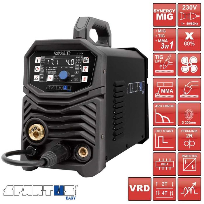 Spawarka migomat MIG MMA TIG Spartus EasyMig 210 Led + zestaw