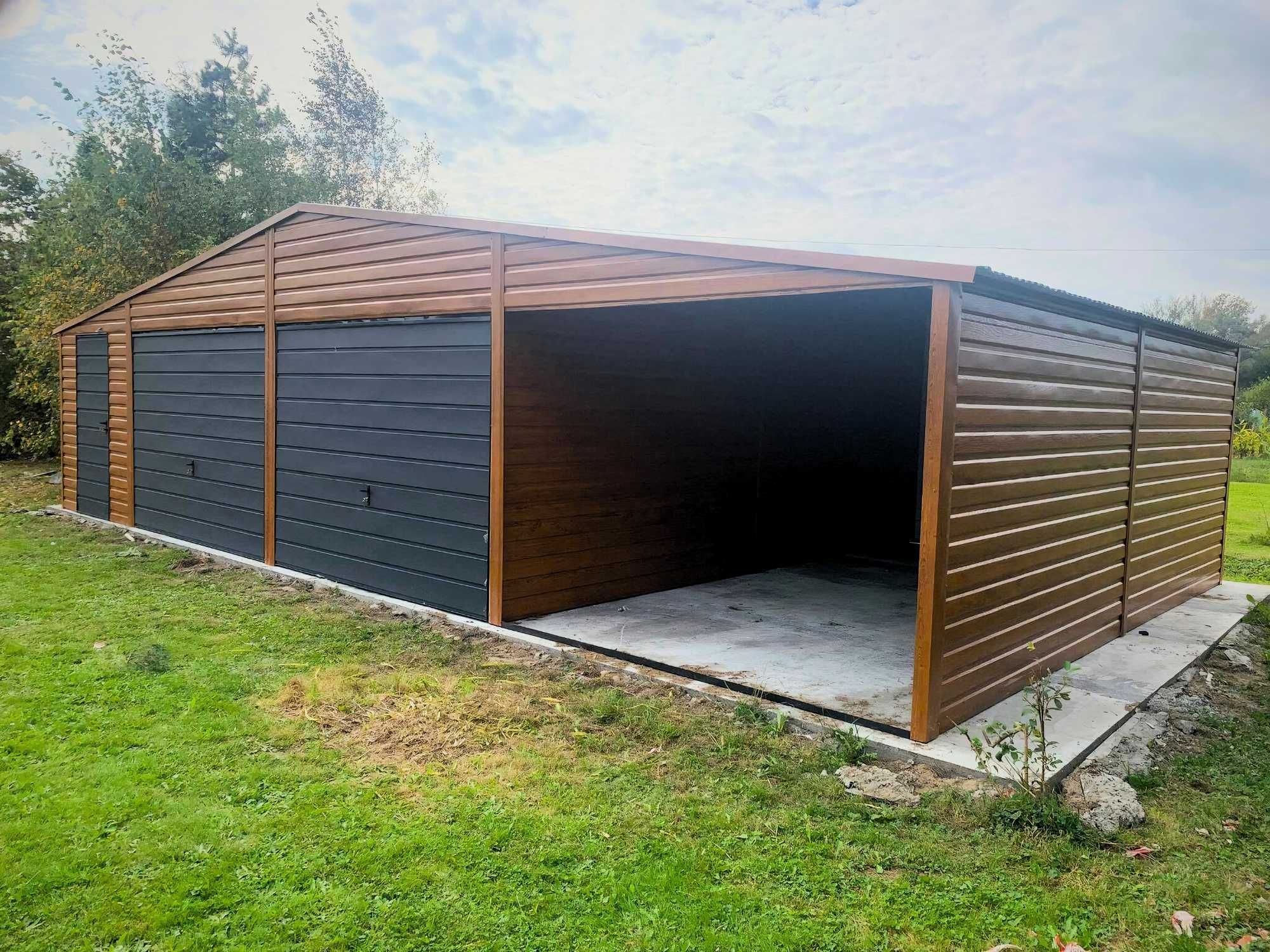Garaż drewnopodobny ogrodowy 11x5m brama uchylna garaz na wymiar