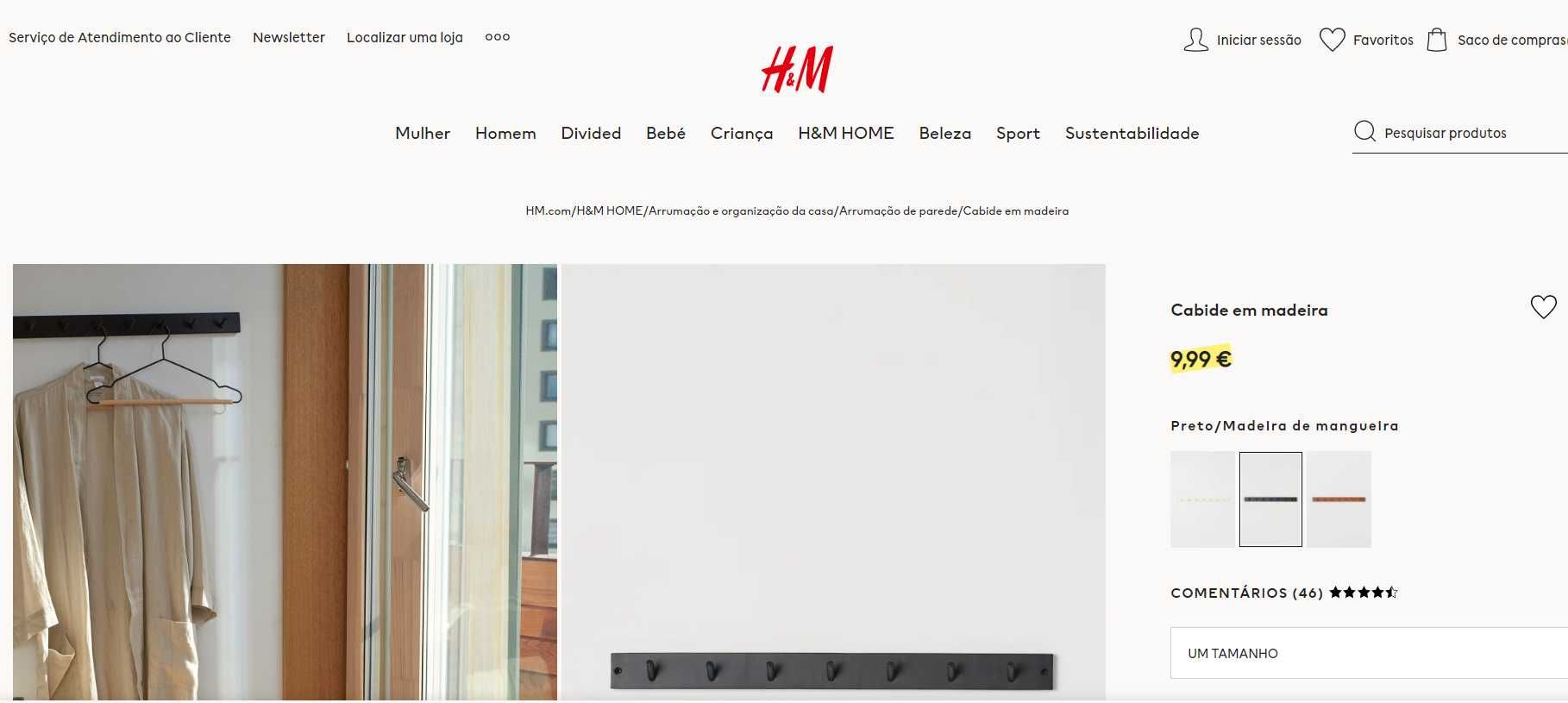 cabides de parede H&M pretos