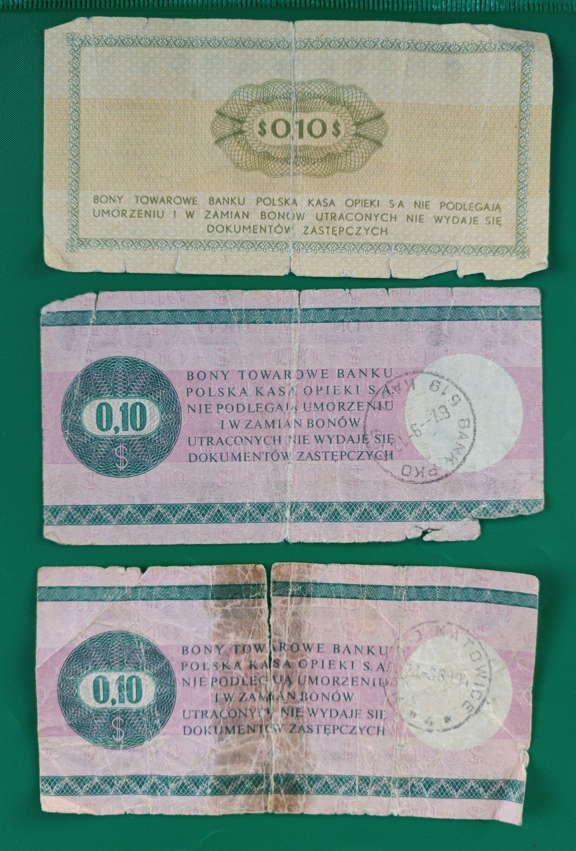 zestaw bonów towarowych 0.10 $ , Polska, 1979 , 3 szt
