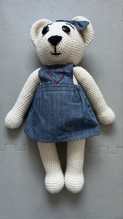 NOWA maskotka na szydełku miś lalka w sukience handmade