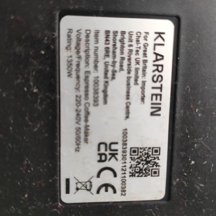 Еспресо-машина з підсвіткою  Pausa  Klarstein Великобританія