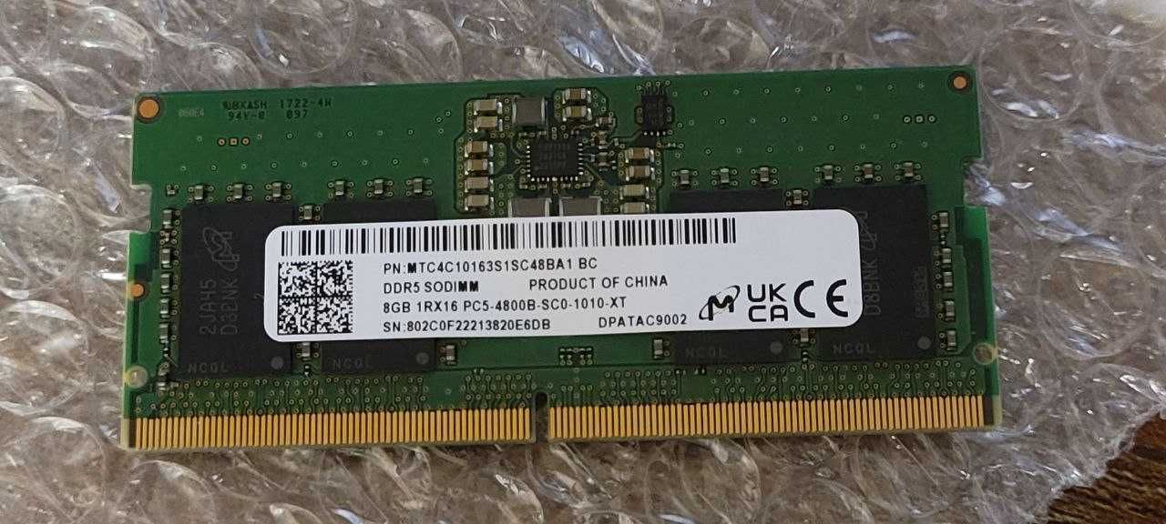 Оперативна пам'ять 8GB Micron DDR5 4800 MHz SODIMM MTC4C10163S1SC48BA1