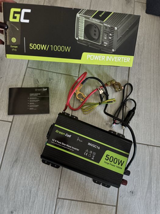 Інвертор Greencell 12В/230В 500Вт/1000Вт Чиста синусоїда