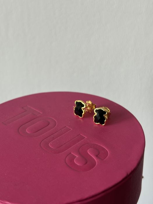 Kolczyki TOUS 10 mm stan idealby pozlacane onyks czarne