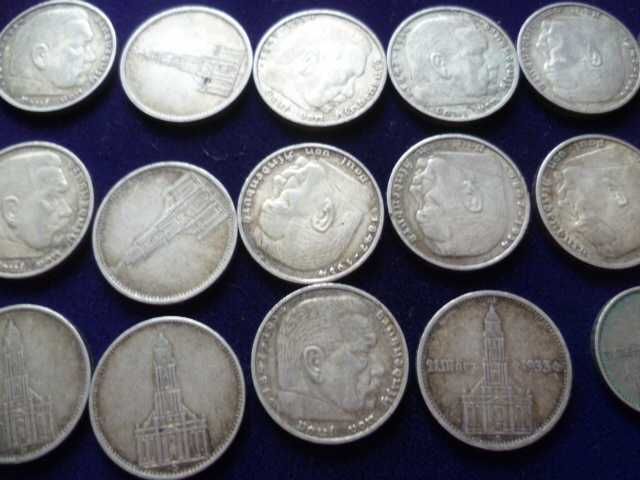 Srebrne 5/2 marki  lata 30 Niemcy kościół i Hindenburg 18szt