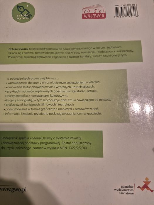 Podręcznik Język polski sztuka wyrazu 1,2,3.