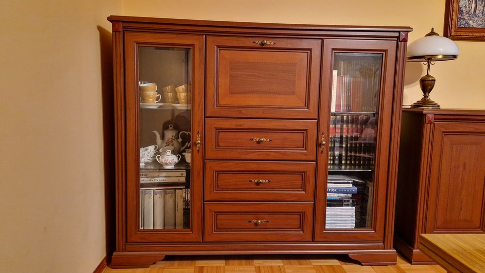 Zestaw Kent BRW - witryna, komoda i szafka narożna