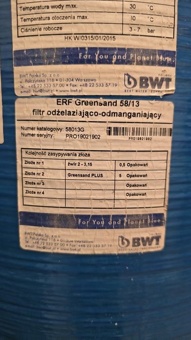 Stacja uzdatniania wody, filtr odżelaziająco - odmanganiający ERF BWT