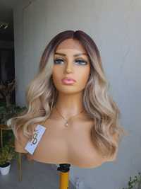 Peruka premium blond ombre 3D fale loki naturlan fryzura