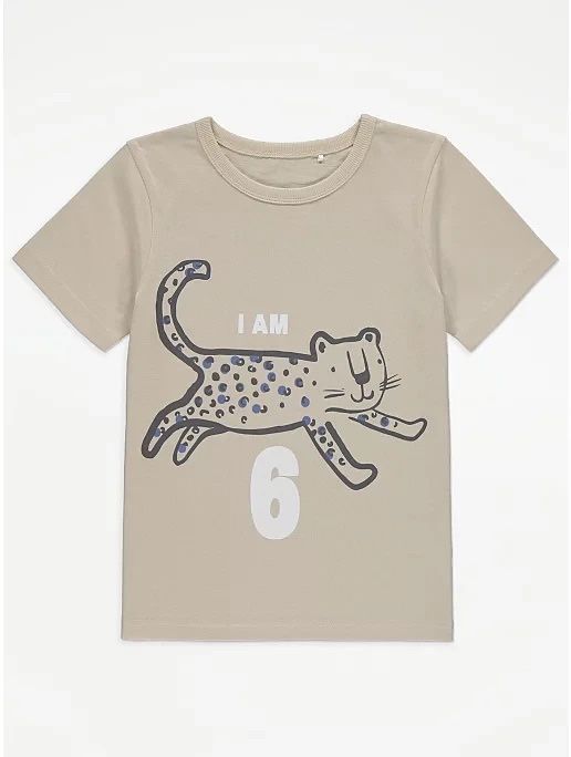 George t-shirt dziecięcy beż kot r.116/122
