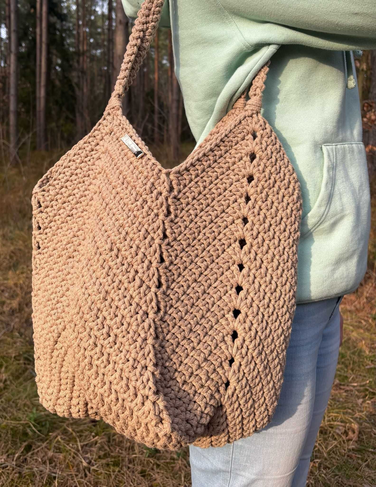 Torebka ze sznurka bawełnianego, handmade
