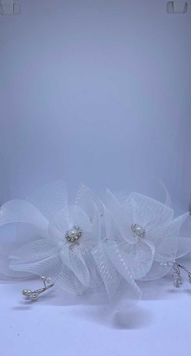 nowy efektowny fascynator ślubny kwiaty perły bardzo duży dodatek glam