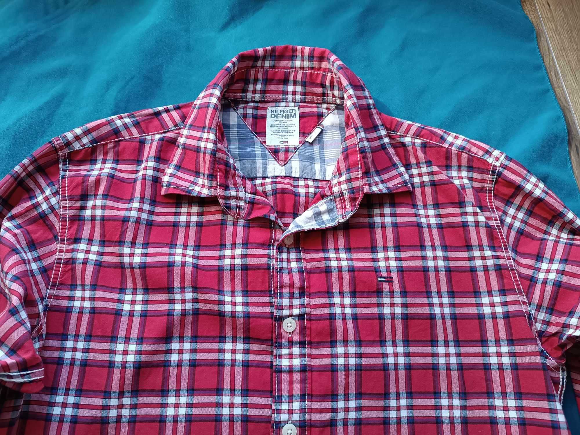 Piekna koszula uniseks 100% bawełna, krata logo -S/M - Tommy Hilfiger.
