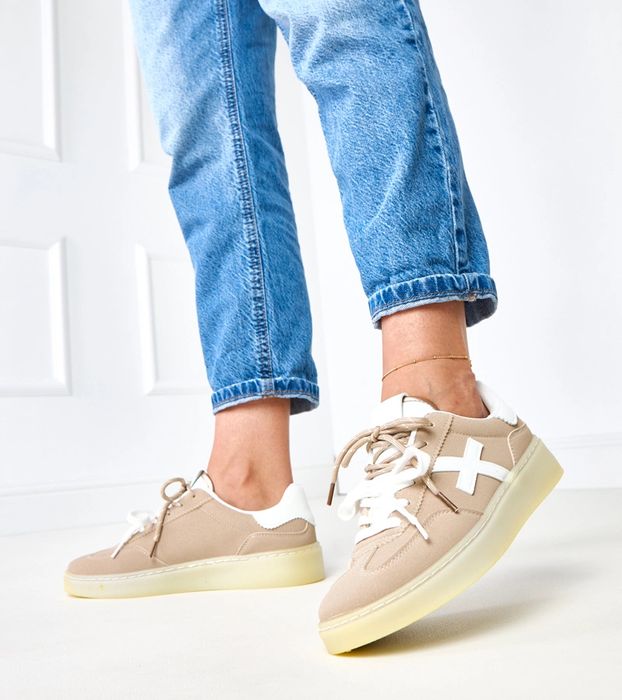 Brązowe sneakersy na platformie z białą wstawką Eriksen