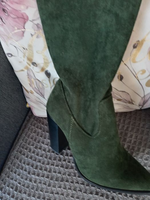 Kozaki nowe 36 zielen zamek welur miekkie