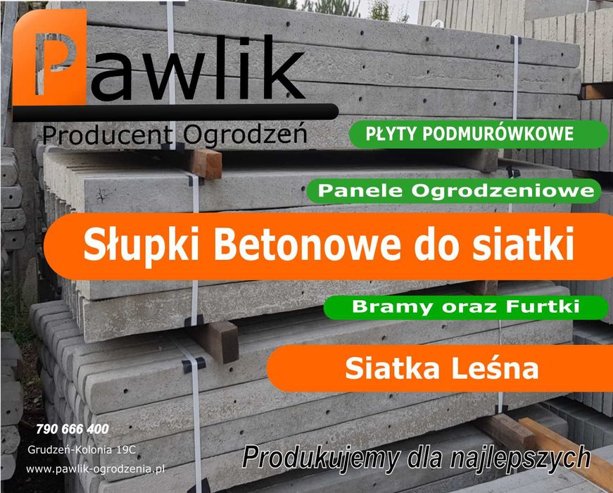 słupki betonowe + siatka leśna + brama +furtka + panele ogrodzeniowe