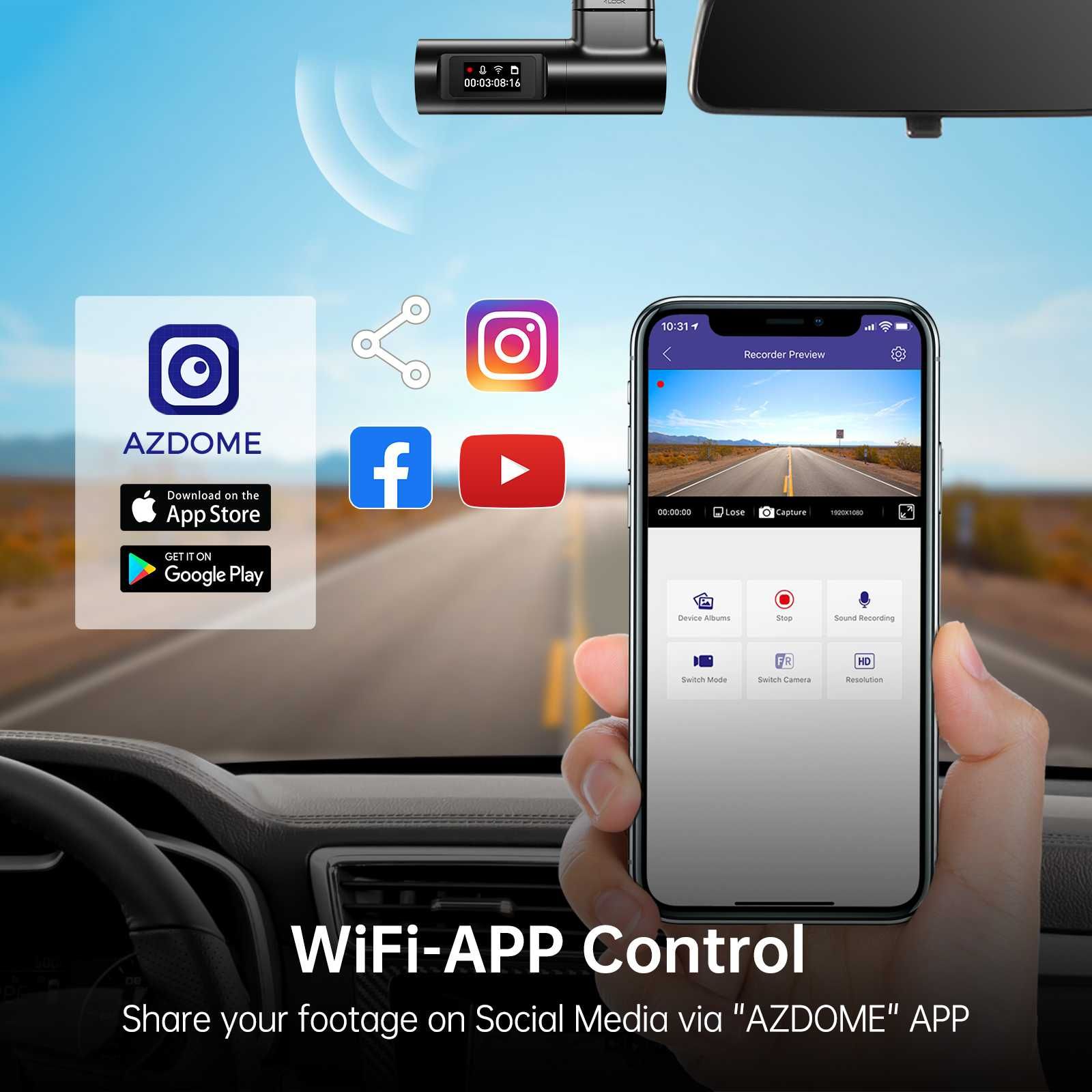 Видеорегистратор Azdome M330 Dash Cam 1296p Авторегистратор реєстратор